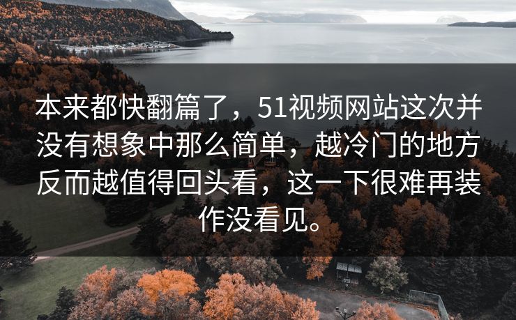 本来都快翻篇了，51视频网站这次并没有想象中那么简单，越冷门的地方反而越值得回头看，这一下很难再装作没看见。